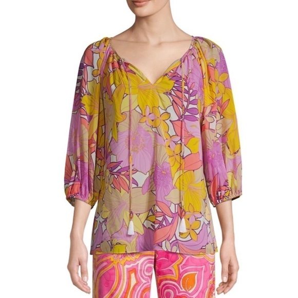 🌸 Trina Turk Abree Floral Printed Top Size Medium - Picture 2 of 10